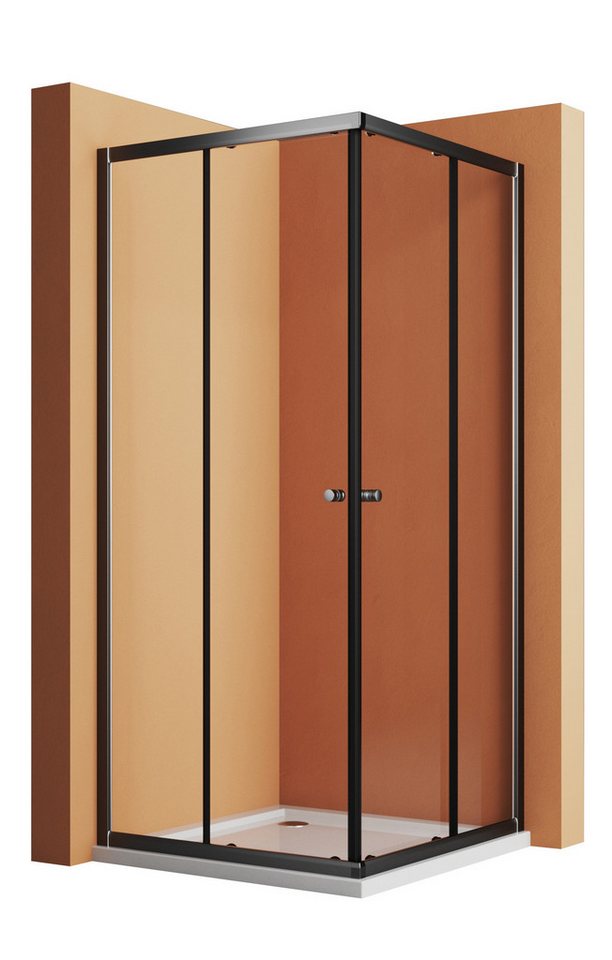 Boromal Eckdusche Duschkabine Schwarz 80x80 Schiebetür Eckeinstieg Duschwand Glas Dusche, BxT: 80x80 cm, Einfaches Rollen Befestigungssystem von Boromal
