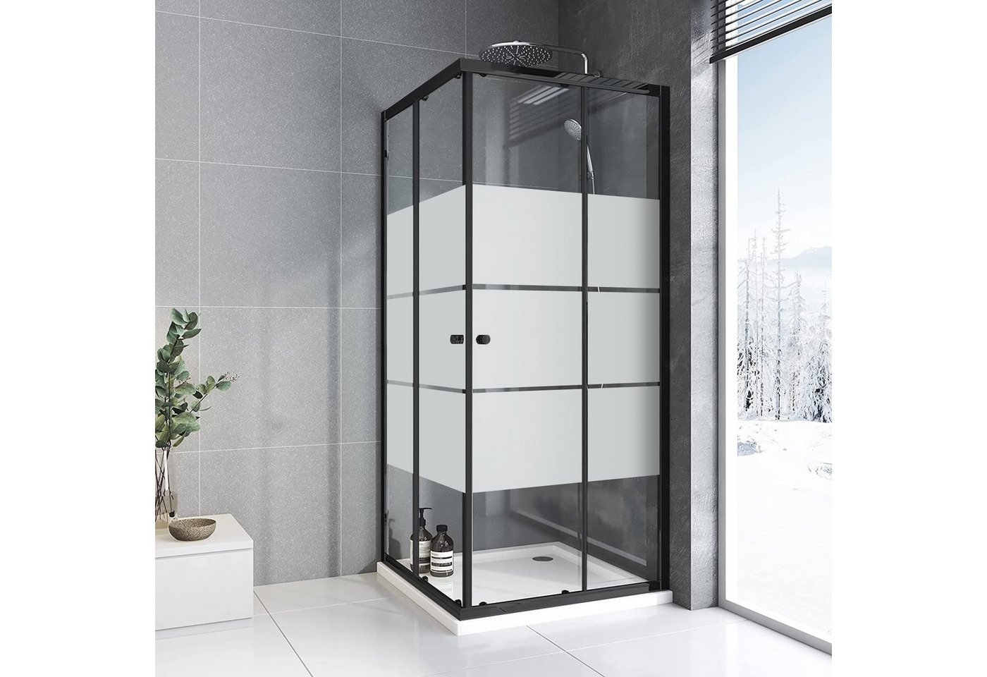 Boromal Eckdusche Duschkabine Schwarz 80x80 Schiebetür Eckeinstieg Duschwand Glas Dusche, BxT: 80x80 cm, Einfaches Rollen Befestigungssystem von Boromal