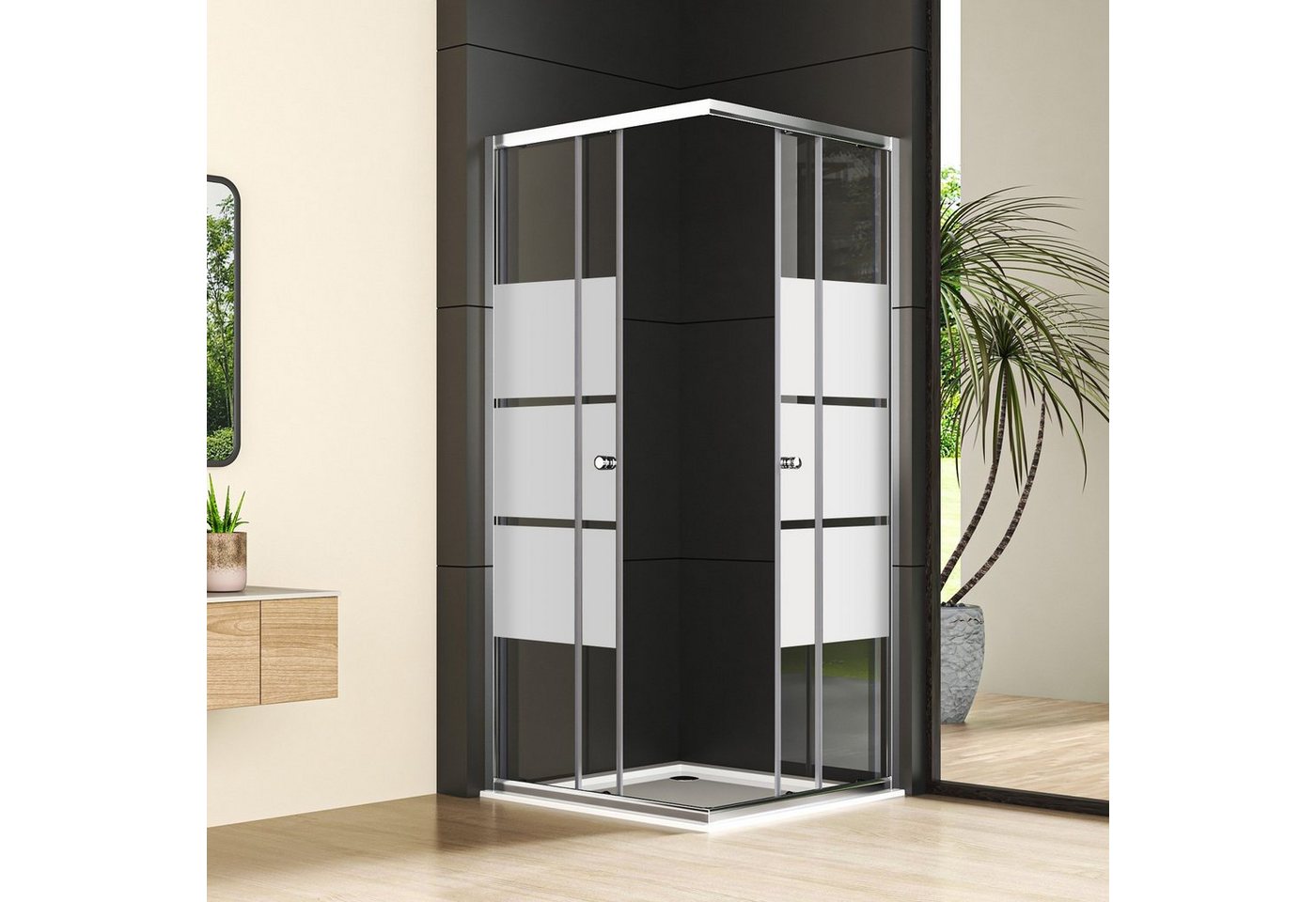 Boromal Eckdusche Duschkabine Schwarz 80x80 Schiebetür Eckeinstieg Duschwand Glas Dusche, BxT: 80x80 cm, Einscheibensicherheitsglas, Einfaches Rollen Befestigungssystem von Boromal