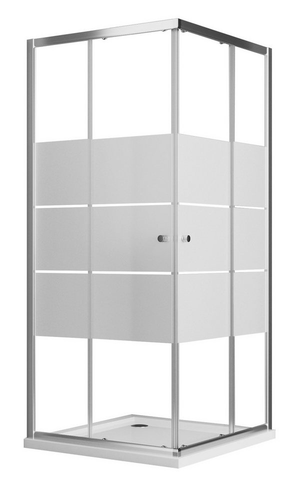 Boromal Eckdusche Duschkabine Chrom 80x80 Schiebetür Eckeinstieg Duschwand Glas Dusche, BxT: 80x80 cm, Einscheibensicherheitsglas, Einfaches Rollen Befestigungssystem von Boromal