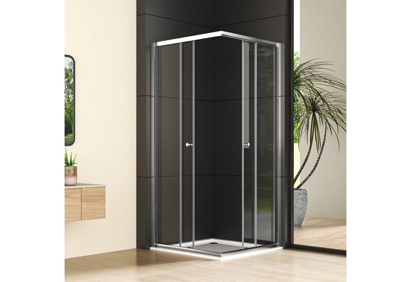 Boromal Eckdusche Duschkabine Schwarz 80x80 Schiebetür Eckeinstieg Duschwand Glas Dusche, BxT: 80x80 cm, Einscheibensicherheitsglas, Einfaches Rollen Befestigungssystem von Boromal