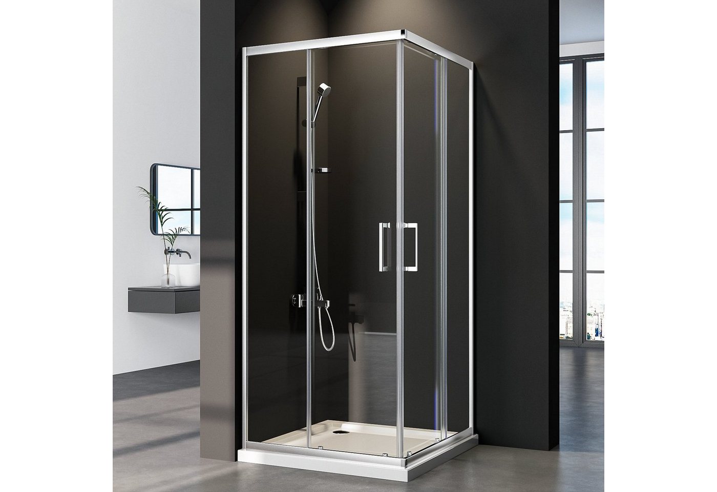 Boromal Eckdusche Duschkabine ecke 90x90 cm Eckeinstieg Duschwand Dusche 5mm ESG Glas, BxT: 90x90 cm von Boromal