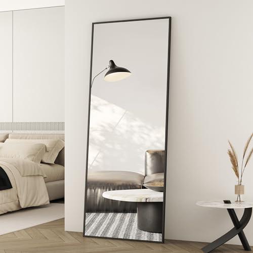 Boromal Ganzkörperspiegel Schwarz 40x160cm Standspiegel mit Haken Schlafzimmerspiegel Ankleidespiegel Hängespiegel Wandspiegel Rechteckig von Boromal