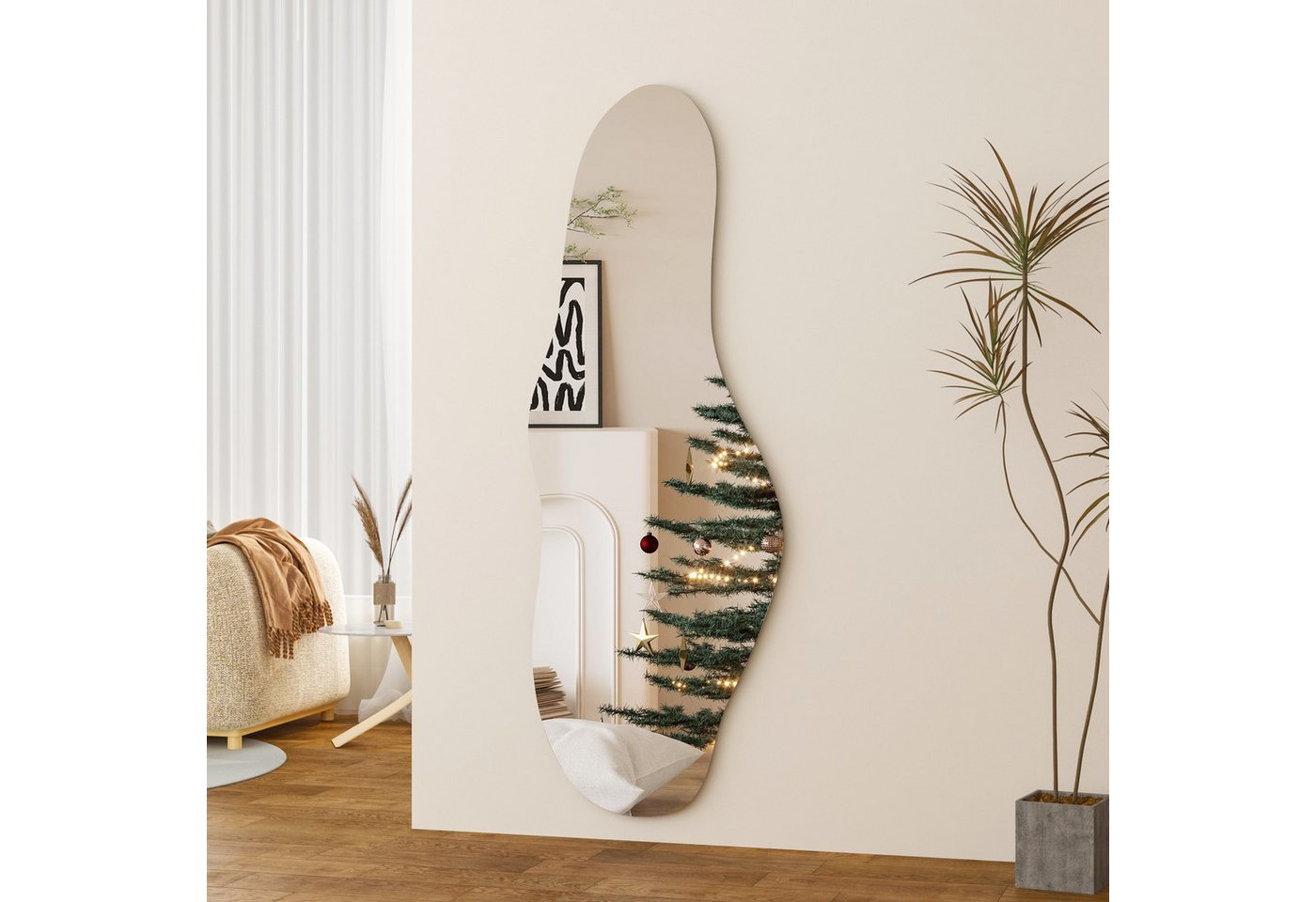 Boromal Ganzkörperspiegel groß Wandspiegel Asymmetrisch 165x60cm Dekospiegel Modern Rahmenlos (Flurspiegel ganzkörper, mit Metall Haken), 5mm HD Umweltfreundlich Spiegel von Boromal