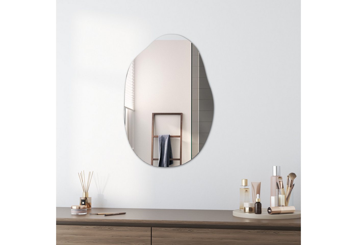 Boromal Kosmetikspiegel Dekospiegel Kieselstein 55x80cm (Wandspiegel Asymmetrisch, Rahmenlos), für Badzimmer, Schlafzimmer,Wohnzimmer, Flur, Garderobe von Boromal