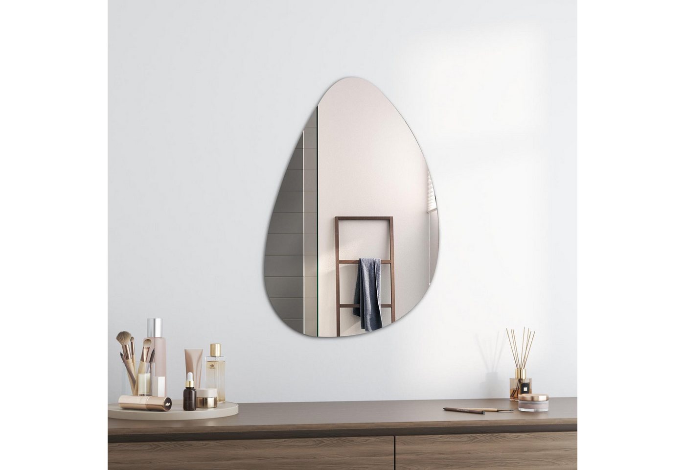 Boromal Kosmetikspiegel Dekospiegel Wassertropfen 45x70cm (Wandspiegel Asymmetrisch, Rahmenlos), für Badzimmer, Schlafzimmer,Wohnzimmer, Flur, Garderobe von Boromal