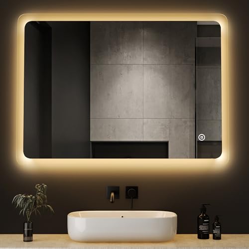 Boromal LED Badezimmerspiegel 40x60cm Badspiegel mit Beleuchtung Badezimmer Wandspiegel 3 Lichtfarbe Dimmbar 3000-6500K kaltweiß Neutral Warmweiß Lichtspiegel mit Touch Schalter von Boromal