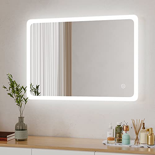 Boromal LED Badezimmerspiegel 80x60cm Badspiegel mit Beleuchtung Badezimmer Wandspiegel 3 Lichtfarbe Dimmbar 3000-6500K kaltweiß Neutral Warmweiß Lichtspiegel mit Touch Schalter von Boromal