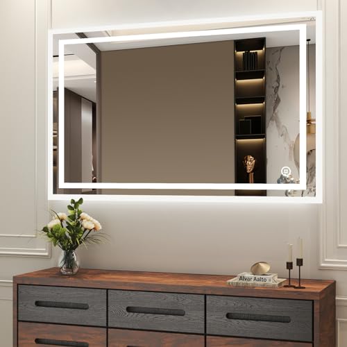 Boromal LED Badspiegel 120x70cm Badezimmerspiegel mit Beleuchtung LED Spiegel Wandspiegel 3000-6500K kaltweiß Neutral Warmweiß Lichtspiegel mit Touch Schalter + 3 Lichtfarbe Dimmbar von Boromal