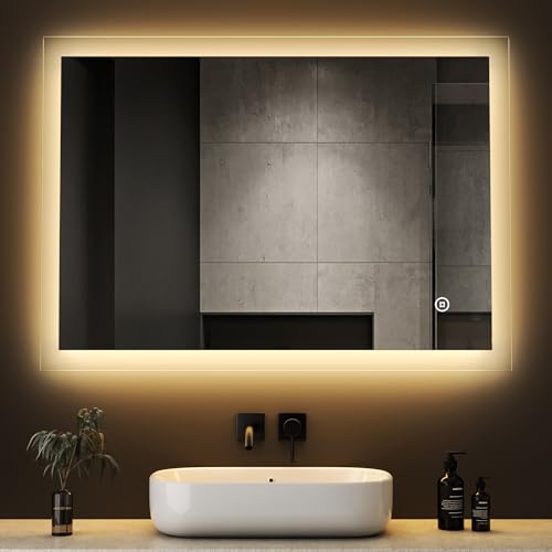 Boromal LED Badspiegel 40x60cm Badezimmerspiegel mit Beleuchtung 3 Lichtfarbe Dimmbar 3000-6500K kaltweiß Neutral Warmweiß Wandspiegel Lichtspiegel mit Touch Schalter von Boromal