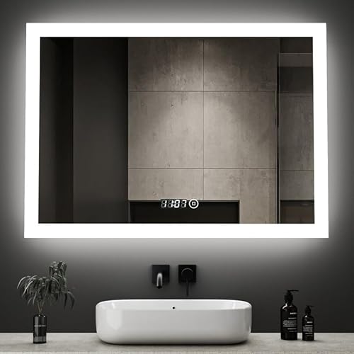 Boromal LED Badspiegel Dimmbar 80x60cm Badspiegel mit Uhr LED Spiegel mit Uhr 3 Lichtfarbe 3000-6500K Kaltweiß Neutral Warmweiß LED Spiegel Wandspiegel Lichtspiegel von Boromal