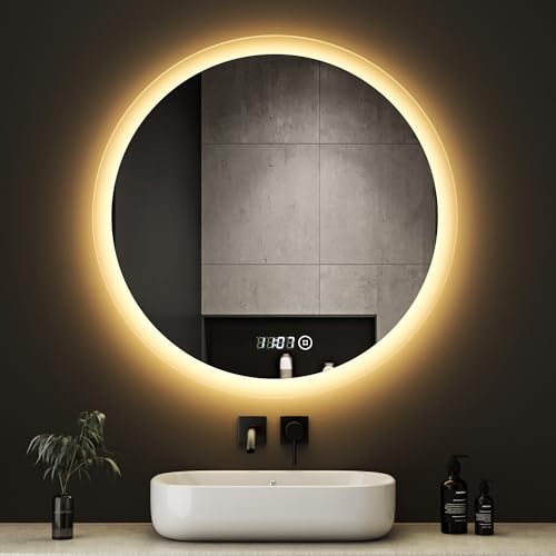 Boromal LED Badspiegel Rund mit Beleuchtung 60x60cm LED Runder Spiegel mit Uhr 3000K-6500K 1810LM Badezimmerspiegel mit Beleuchtung Wandspiegel Rund mit 3 Lichtfarbe Dimmbar Touchschalter, Uhr Boromal LED Badspiegel Rund mit Beleuchtung 60x60cm LED Runder Spiegel mit Uhr 3000K-6500K 1810LM Badezimmerspiegel mit Beleuchtung Wandspiegel Rund mit 3 Lichtfarbe Dimmbar Touchschalter, Uhr von Boromal