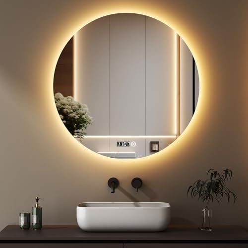 Boromal LED Badspiegel Rund mit Beleuchtung und Uhr Badspiegel 60x60cm Runder Spiegel 3000K-6500K 2060LM Badezimmerspiegel mit Beleuchtung Wandspiegel Rund mit 3 Lichtfarbe Dimmbar + Uhr Boromal LED Badspiegel Rund mit Beleuchtung und Uhr Badspiegel 60x60cm Runder Spiegel 3000K-6500K 2060LM Badezimmerspiegel mit Beleuchtung Wandspiegel Rund mit 3 Lichtfarbe Dimmbar + Uhr von Boromal