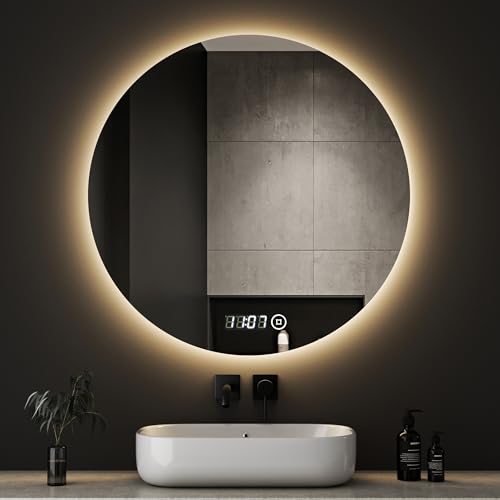 Boromal LED Badspiegel Rund mit Beleuchtung und Uhr Badspiegel 80x80cm LED Spiegel Runder Badezimmerspiegel mit Beleuchtung Wandspiegel Rund mit 3 Lichtfarbe Dimmbar + Uhr Boromal LED Badspiegel Rund mit Beleuchtung und Uhr Badspiegel 80x80cm LED Spiegel Runder Badezimmerspiegel mit Beleuchtung Wandspiegel Rund mit 3 Lichtfarbe Dimmbar + Uhr von Boromal