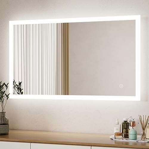 Boromal LED Badspiegel mit Beleuchtung 100x60cm Badezimmerspiegel 3 Lichtfarbe Dimmbar 3000-6500K kaltweiß Neutral Warmweiß Wandspiegel Lichtspiegel LED Spiegel mit Touch Schalter von Boromal