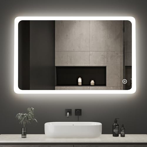 Boromal LED Badspiegel mit Beleuchtung 100x60cm Badspiegel Dimmbar Badezimmer Wandspiegel 3 Lichtfarbe 3000-6500K Kaltweiß Neutral Warmweiß Badezimmerspiegel Kosmetikspiegel mit Beleuchtung von Boromal