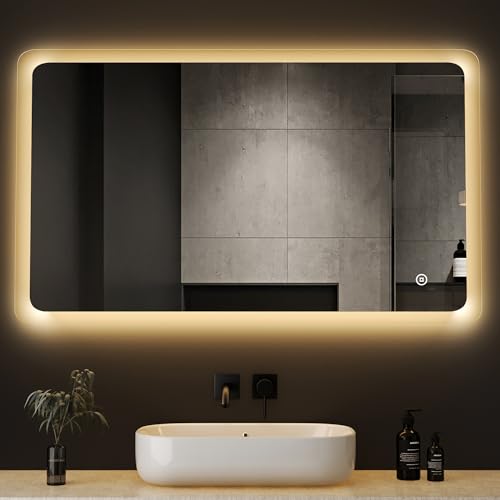 Boromal LED Badspiegel mit Beleuchtung 100x70cm Badspiegel Dimmbar Badezimmer Wandspiegel 3 Lichtfarbe 3000-6500K Kaltweiß Neutral Warmweiß Badezimmerspiegel Kosmetikspiegel mit Beleuchtung von Boromal