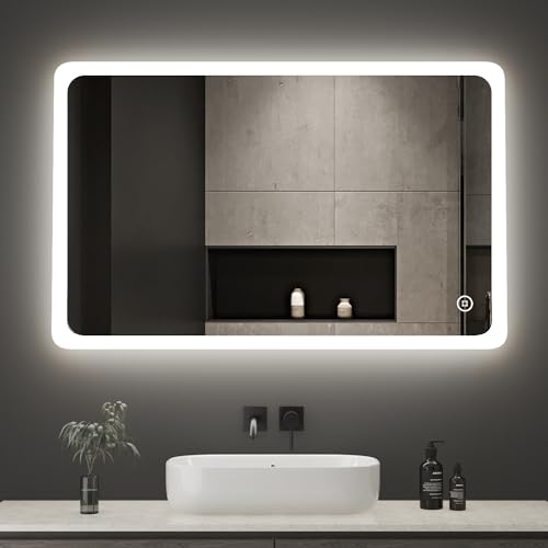 Boromal LED Badspiegel mit Beleuchtung 120x70cm Badspiegel Dimmbar Badezimmer Wandspiegel 3 Lichtfarbe 3000-6500K Kaltweiß Neutral Warmweiß Badezimmerspiegel Kosmetikspiegel mit Beleuchtung von Boromal