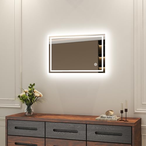 Boromal LED Badspiegel mit Beleuchtung 40x60cm Badezimmerspiegel 3 Lichtfarbe Dimmbar 3000-6500K kaltweiß Neutral Warmweiß Wandspiegel LED Spiegel mit Touch Schalter von Boromal