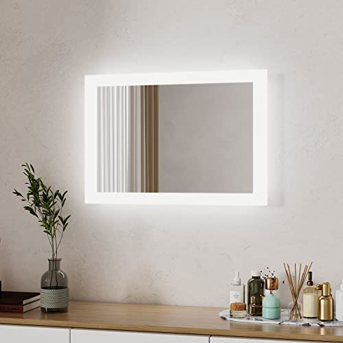 Boromal LED Badspiegel mit Beleuchtung 40x60cm Wandschalter Badezimmerspiegel 6500K Kaltweiß Wandspiegel Lichtspiegel LED Spiegel von Boromal
