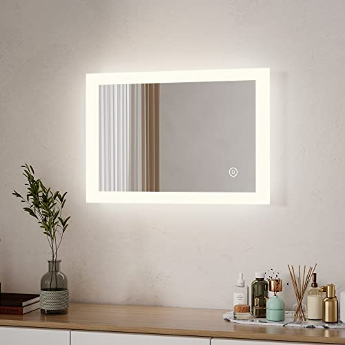 Boromal LED Badspiegel mit Beleuchtung 40x60cm LED Badspiegel 3 Lichtfarbe Dimmbar 3000-6500K kaltweiß Neutral Warmweiß Wandspiegel LED Spiegel mit Touch Schalter von Boromal