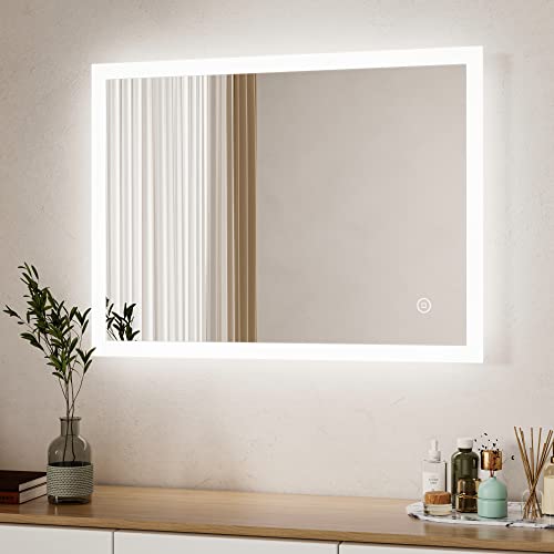 Boromal Badspiegel mit Beleuchtung 80x60cm Badezimmerspiegel 3 Lichtfarbe Dimmbar 3000-6500K Wandspiegel Lichtspiegel LED Spiegel mit Touch Schalter von Boromal