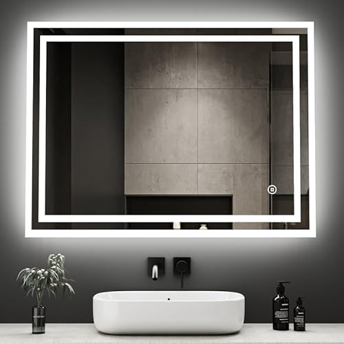 Boromal LED Badspiegel mit Beleuchtung 80x60cm Badezimmerspiegel mit Beleuchtung LED Spiegel mit Beleuchtung Lichtspiegel Wandspiegel mit Touchschalter, 3 Lichtfarben Dimmbar von Boromal