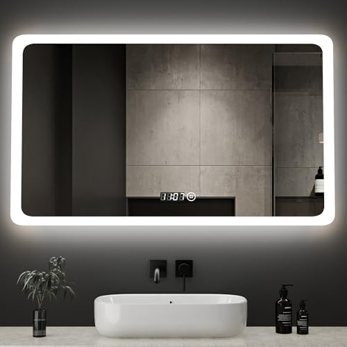 Boromal LED Badspiegel mit Beleuchtung und Uhr 100x60cm Badezimmerspiegel mit Beleuchtung 3 Lichtfarbe Dimmbar 3000-6500K 3410LM Wandspiegel Lichtspiegel LED Spiegel mit Uhr, Touch Schalter Boromal LED Badspiegel mit Beleuchtung und Uhr 100x60cm Badezimmerspiegel mit Beleuchtung 3 Lichtfarbe Dimmbar 3000-6500K 3410LM Wandspiegel Lichtspiegel LED Spiegel mit Uhr, Touch Schalter von Boromal