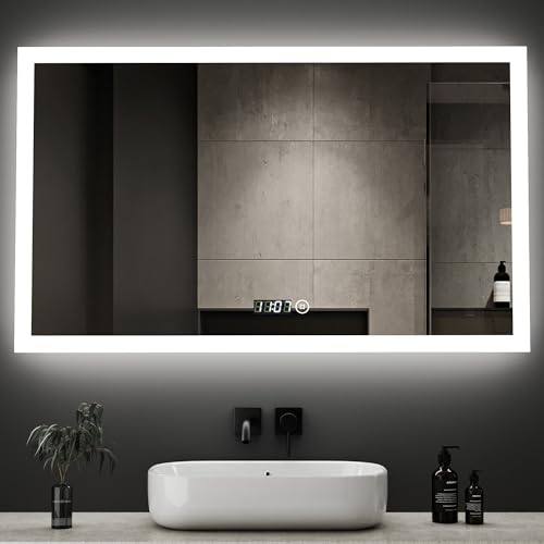 Boromal LED Badspiegel mit Beleuchtung und Uhr 100x60cm Badezimmerspiegel mit Beleuchtung 3 Lichtfarbe Dimmbar 3000-6500K 3410LM Wandspiegel Lichtspiegel LED Spiegel mit Uhr, Touch Schalter Boromal LED Badspiegel mit Beleuchtung und Uhr 100x60cm Badezimmerspiegel mit Beleuchtung 3 Lichtfarbe Dimmbar 3000-6500K 3410LM Wandspiegel Lichtspiegel LED Spiegel mit Uhr, Touch Schalter von Boromal