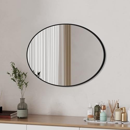 Boromal Ovaler Spiegel 50x70cm Spiegel Oval Schwarz Badspiegel Vertikal/Horizontal Dekorative Wandspiegel für Badezimmer, Wohnzimmer, Gäste WC von Boromal