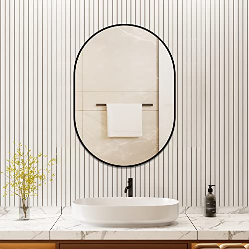 Boromal Ovaler Spiegel Schwarz 50x80cm Schwarz Spiegel mit Schwarz Metallrahmen Badezimmerspiegel Badspiegel Wandspiegel Schwarz für Badezimmer, Waschräume, Schlafzimmer von Boromal