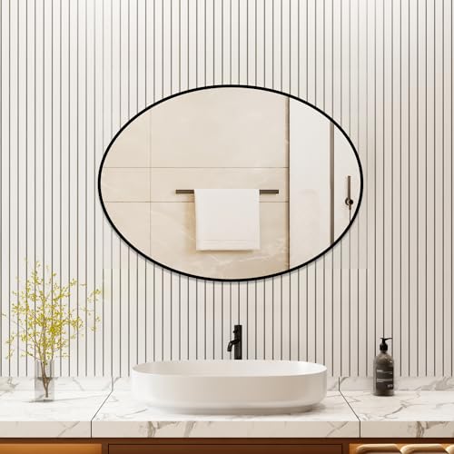 Boromal Ovaler Spiegel Schwarz 80x60cm Rechteckiger Schwarz Metallrahmen Badezimmerspiegel Badspiegel Wandspiegel Schwarz für Badezimmer, Waschräume, Schlafzimmer von Boromal