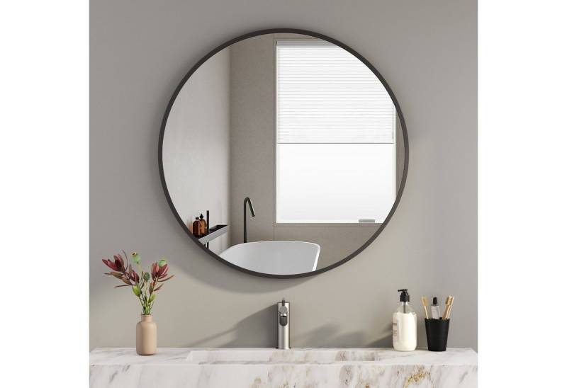 Boromal Rahmenspiegel-rund Wandspiegel Rund 80 cm druchmesser Groß Schwarz Metall Flurspiegel (Rundspiegel, 80x80cm), für Badezimmer Waschtisch Wohnzimmer Schlafzimmer Esszimmer Eingänge von Boromal