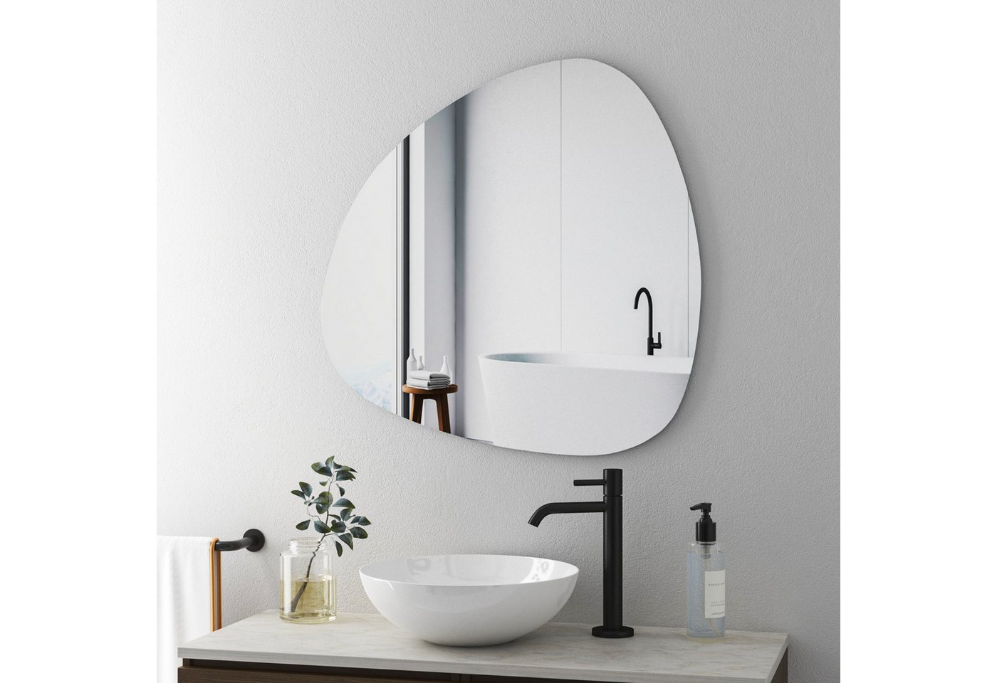 Boromal Spiegel Bad Badspiegel Stein 80x80 60x60cm (Wandspiegel Asymmetrisch, Rahmenlos), für Badzimmer, Schlafzimmer,Wohnzimmer, Flur, Garderobe von Boromal