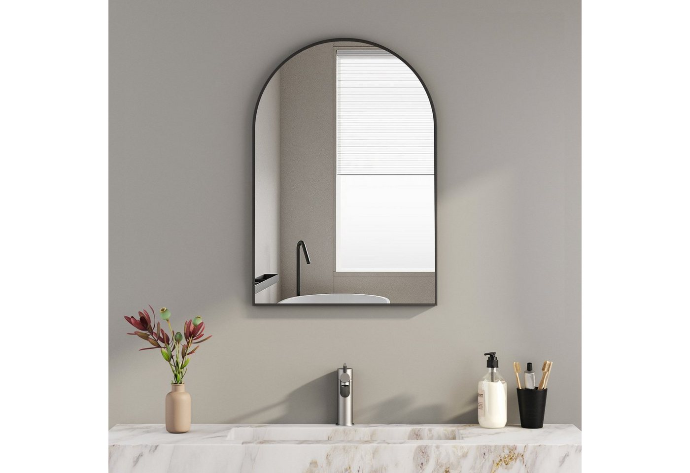 Boromal Spiegel Flur 50x70 60x80 Wandspiegel Schwarz mit Aluminium Rahmen (Flurspiegel, Dekospiegel, Rund bogen) von Boromal