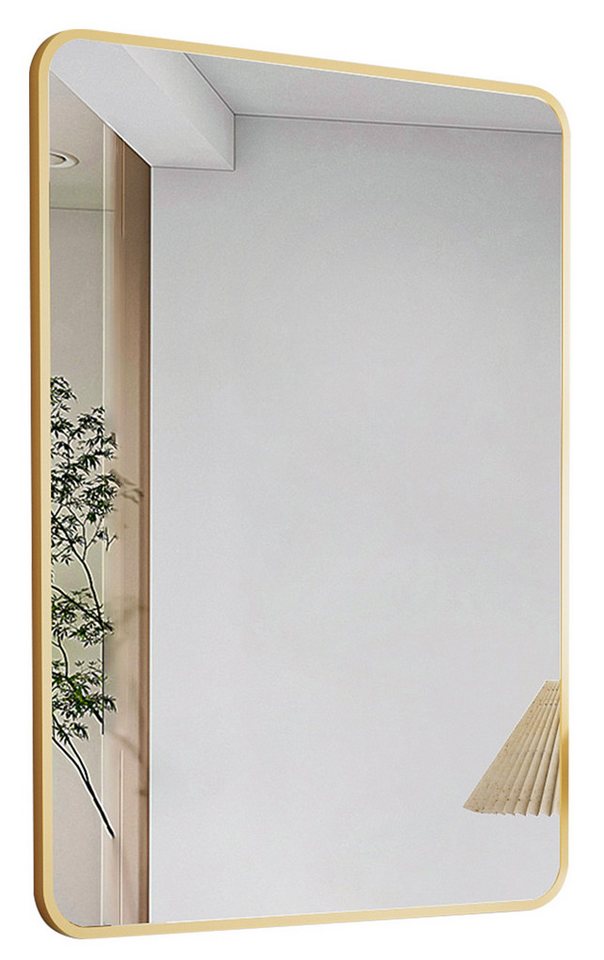 Boromal Spiegel Flur 80x60 70x50 60x40 Flurpiegel Wandspiegel Gold Schwarz (Dekospiegel Badspiegel Rechteckig, mit Alu Metall Rahmen), 2 Installationsmethoden von Boromal