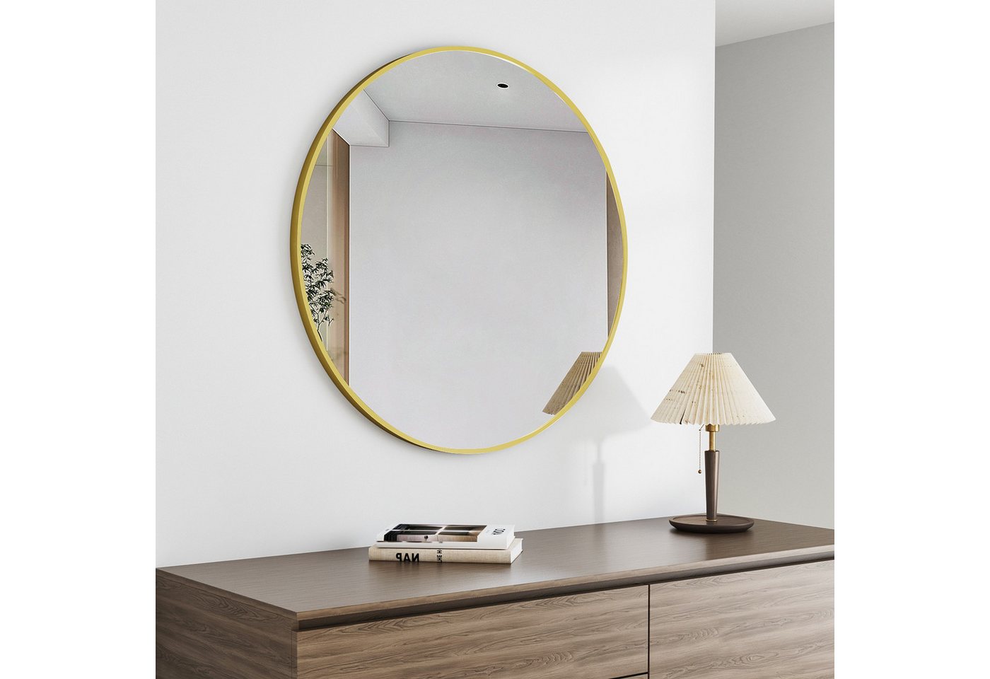 Boromal Spiegel Flur Flurpiegel 60x60 50x50 Wandspiegel Gold Schwarz (Rundspiegel 60 50, mit Alurahmen), explosionsgeschützt, Umweltschutz, hochauflösend von Boromal