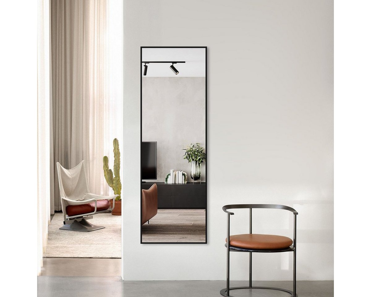 Boromal Spiegel Flur Flurpiegel modern Wandspiegel Schwarz mit Aluminium Rahmen (Standspiegel eckig, 5mm HD Bleifreier Spiegel, 40-160cm), Vertikal, Horizontal, hochauflösend, explosionsgeschützte von Boromal