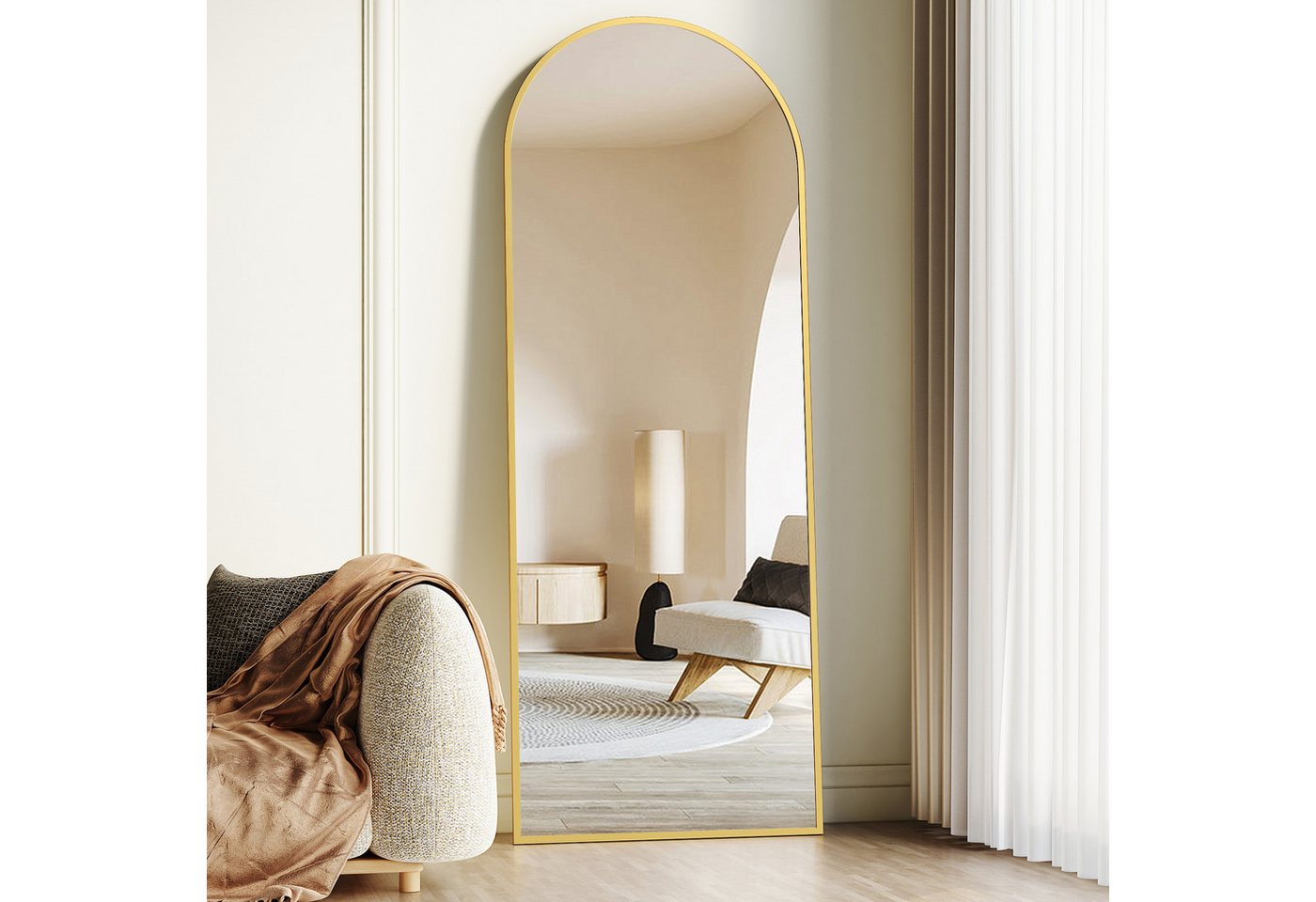 Boromal Spiegel Flur Ganzkörper 150x50 Wandspiegel Gold groß Flurspiegel modern Oval (Ganzkörperspiegel, Rundbogen), für Flur,Garderobe,Schlafzimmer,Wohnzimmer,Friseurladen,Hotel von Boromal