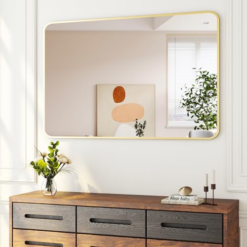 Boromal Rechteckiger Gold Spiegel 50x70cm - Badspiegel Vertikal/Horizontal, Wandspiegel für Badezimmer, Moderner Dekorativer Rahmen Boromal Rechteckiger Gold Spiegel 50x70cm - Badspiegel Vertikal/Horizontal, Wandspiegel für Badezimmer, Moderner Dekorativer Rahmen von Boromal