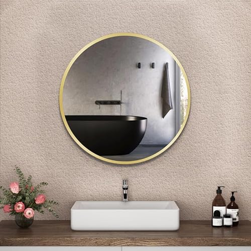 Boromal Spiegel Rund 50cm Rund Spiegel Golden Metallrahmen Dekorative Wandspiegel für Badezimmer, Waschräume, Schlafzimmer, Ohne LED Beleuchtung von Boromal