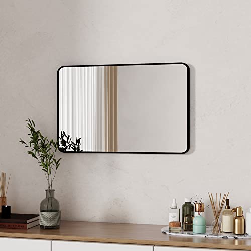 Boromal Spiegel Schwarz 40x60cm Spiegel Rechteckiger mit Metallrahmen Badspiegel Wandspiegel Schwarz für Badezimmer, Schlafzimmer, Gäste WC von Boromal