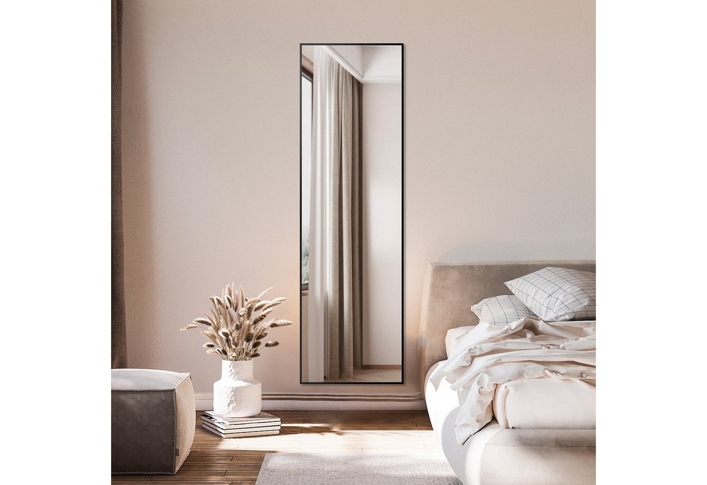 Boromal Spiegel groß 150x50 Wandspiegel Schwarz Flurspiegel mit Alurahmen (Ganzkörperspiegel, Arched, Rechteckig, Eckig), hängend, Wand gelehnt von Boromal