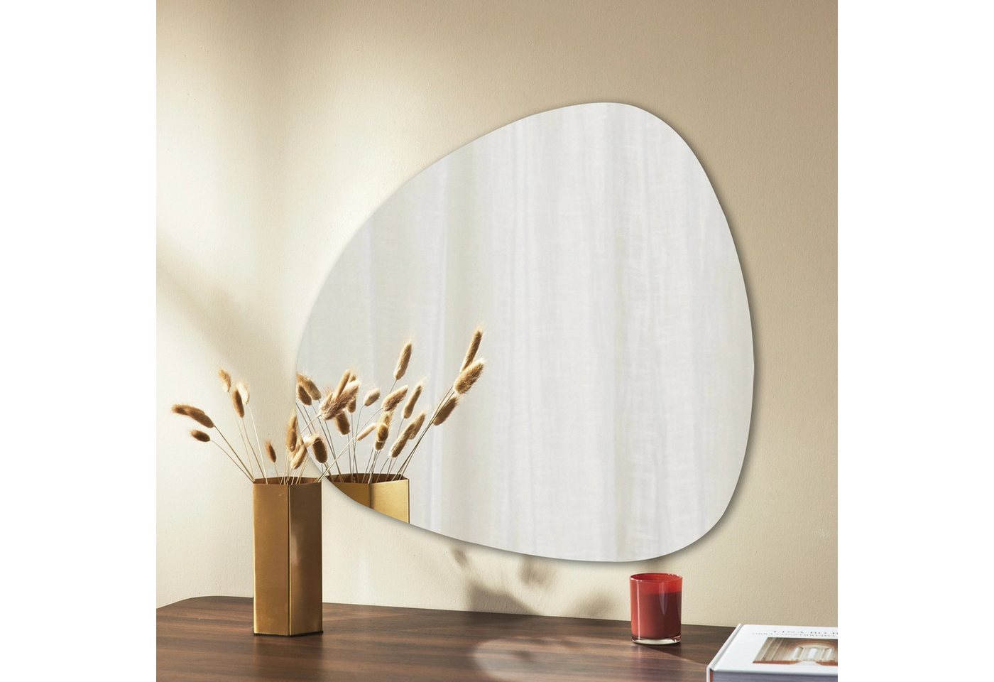Boromal Spiegel groß Flur 80x80cm Wandspiegel asymmetrisch Flurspiegel Modern (Kosmetikspiegel Badspiegel Steinform, Rahmenlos), 5mm Kupfer- und bleifreier Spiegel von Boromal