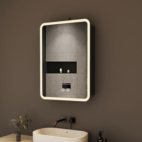 Boromal Spiegelschrank Bad mit Beleuchtung 40 x 60 x 12,5 cm Badezimmer Spiegelschrank mit Beleuchtung Schwarz Metall Badezimmerschrank mit Dimmbar, Beschlagfrei, Stecker und Verstellbare Glasablage Boromal Spiegelschrank Bad mit Beleuchtung 40 x 60 x 12,5 cm Badezimmer Spiegelschrank mit Beleuchtung Schwarz Metall Badezimmerschrank mit Dimmbar, Beschlagfrei, Stecker und Verstellbare Glasablage von Boromal