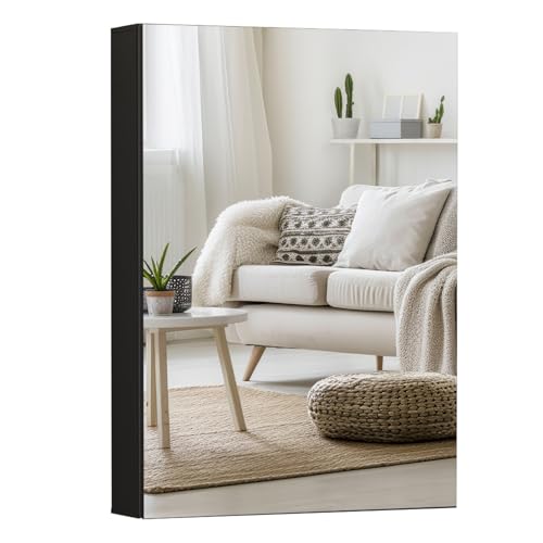 Boromal Spiegelschrank Bad mit Innenspiegel Metall Badezimmer Spiegelschrank Schwarz mit Spiegel und Verstellbare Glasablage (40x60x12,5cm) von Boromal