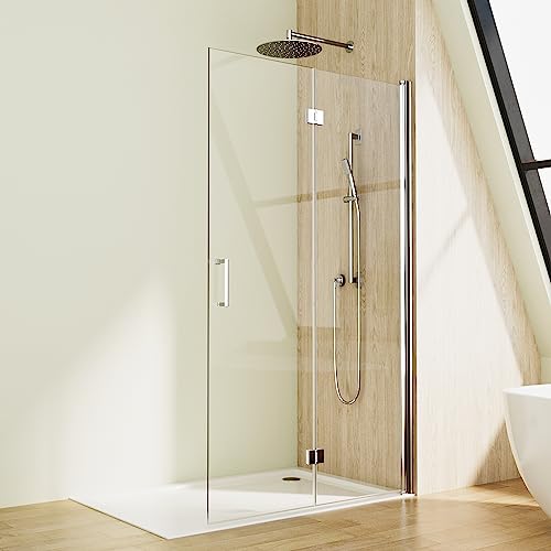 Boromal Walk in Duschwand Walk in Duschtrennwand Walkin Dusche Doppel Faltbar Walk-in Duschabtrennung 6mm Nano Glas (116x195cm) von Boromal