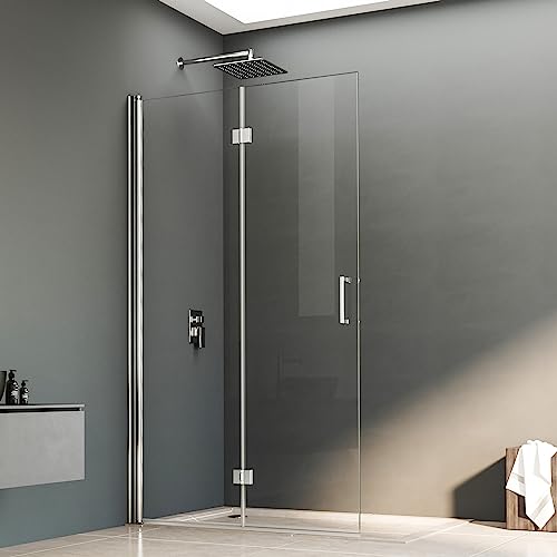 Boromal Walk in Duschwand Walkin Dusche 86x195cm Walk in Dusche Faltbar Walk-in Duschabtrennung 6mm Nano Glas, Montage auf Duschewanne oder Fliese von Boromal