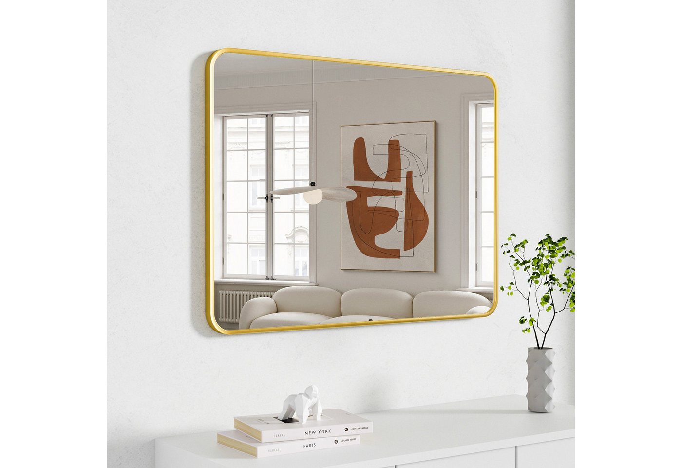 Boromal Wandspiegel Gold Rechteckig Spiegel Wohnzimmer modern mit Aluminiumrahmen, für Waschraum, Waschräume, Schlafzimmer von Boromal
