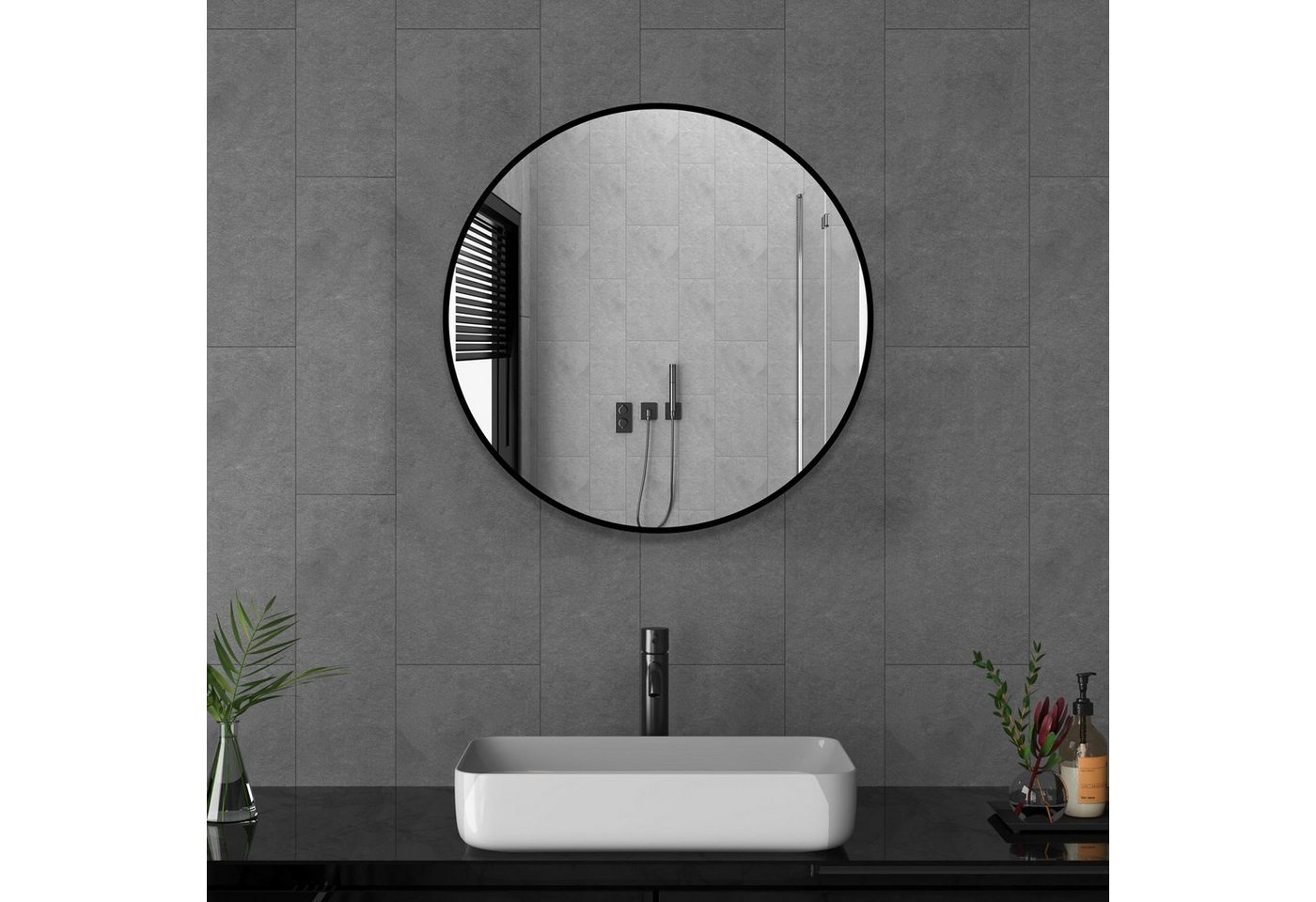 Boromal Wandspiegel Spiegel Flur 40cm breit Rund Schwarz Klein Rahmen Schlafzimmer Kommode, für Badezimmer Waschtisch Wohnzimmer Schlafzimmer Esszimmer Eingänge von Boromal